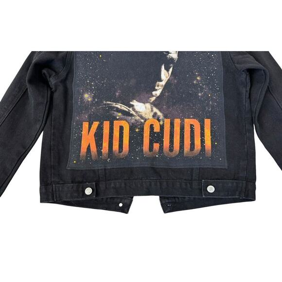 KID CUDI Upcycled Retro Vintage Hip Hop Rap Patched Black Denim Jacket Size M - Picture 8 of 13